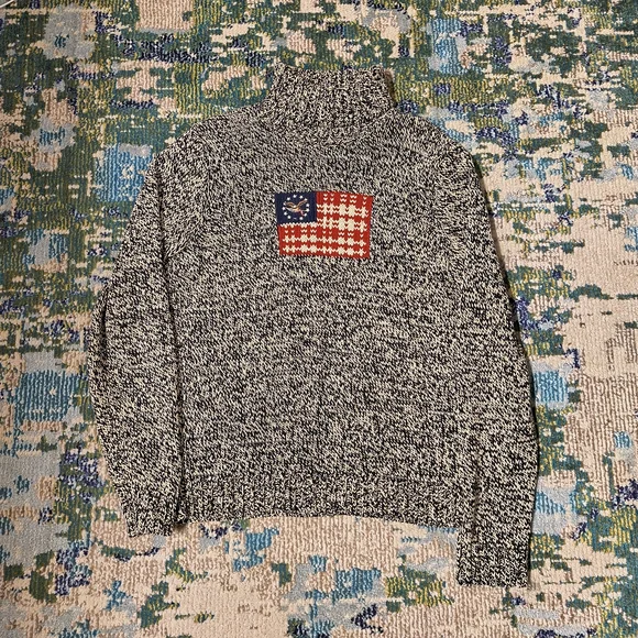 American Living Black and White Turtleneck Sweater with Flag Patch - Picture 1 of 3